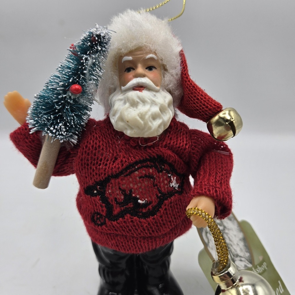 Arkansas Razorbacks Santa Toting Tree Ornament by Santa's Workshop - NEW